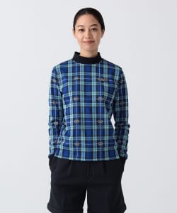 PURPLE LABEL / エンブレムチェック モックネック ロングスリーブ シャツ（吸水速乾）