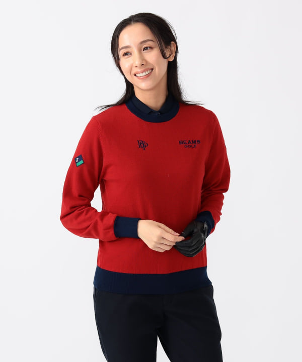 BEAMS GOLF バーガンディ ニットセーター B-ロゴニット ワインレッド BEAMS GOLF（ビームス ゴルフ）〈WOMEN〉PURPLE LABEL / エアシャット