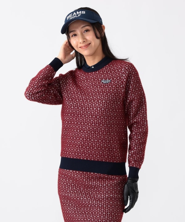 美品　BEAMS GOLF ビームスゴルフ　プルオーバーゴルフセーター BEAMS GOLF（ビームス ゴルフ）PURPLE LABEL / 幾何学柄 ニット