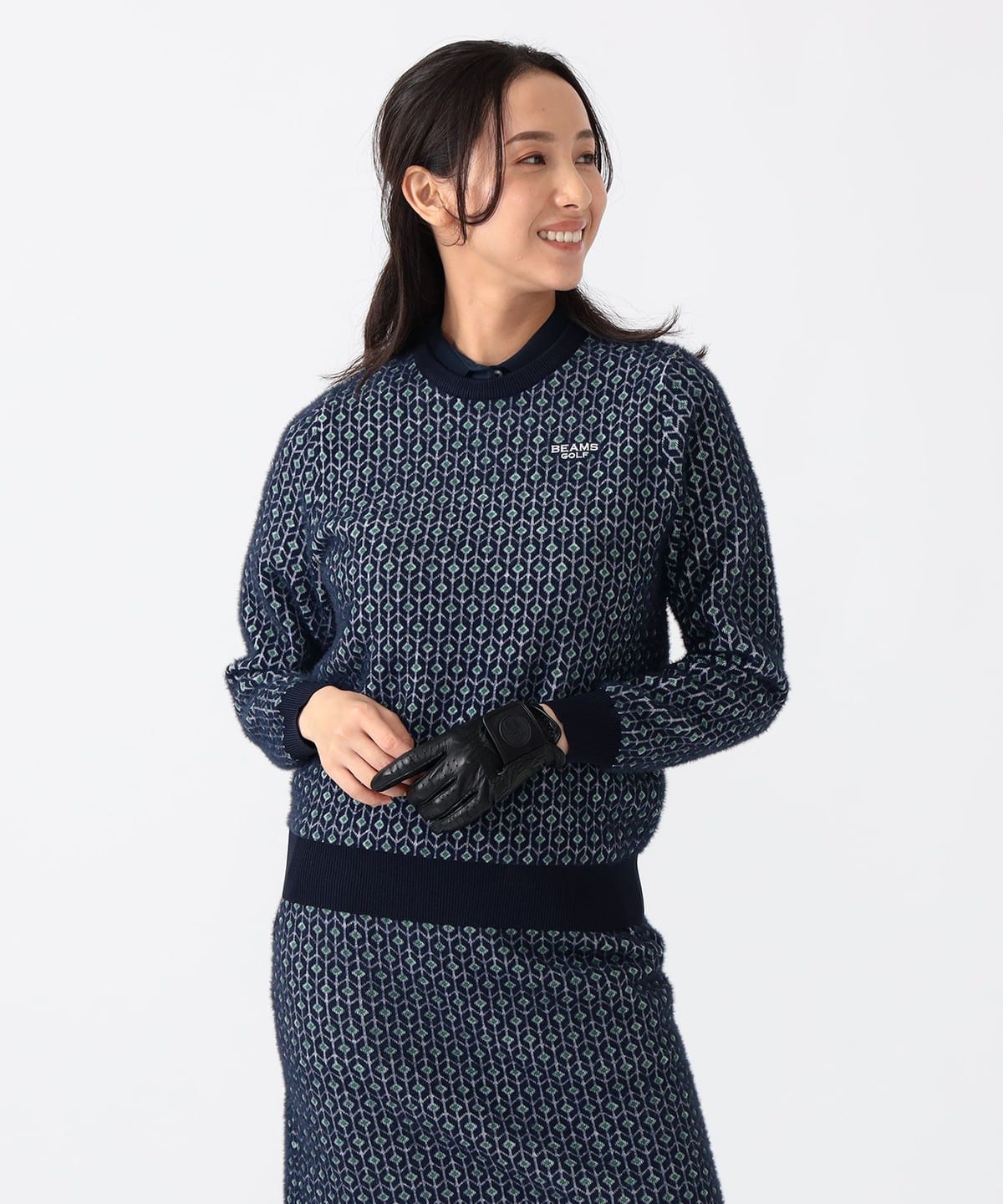 PURPLE LABEL / 幾何学柄 ニットプルオーバー トップス WOMEN NAVY M PURPLE LABEL / 幾何学柄 ニットプルオーバー トップス WOMEN NAVY M