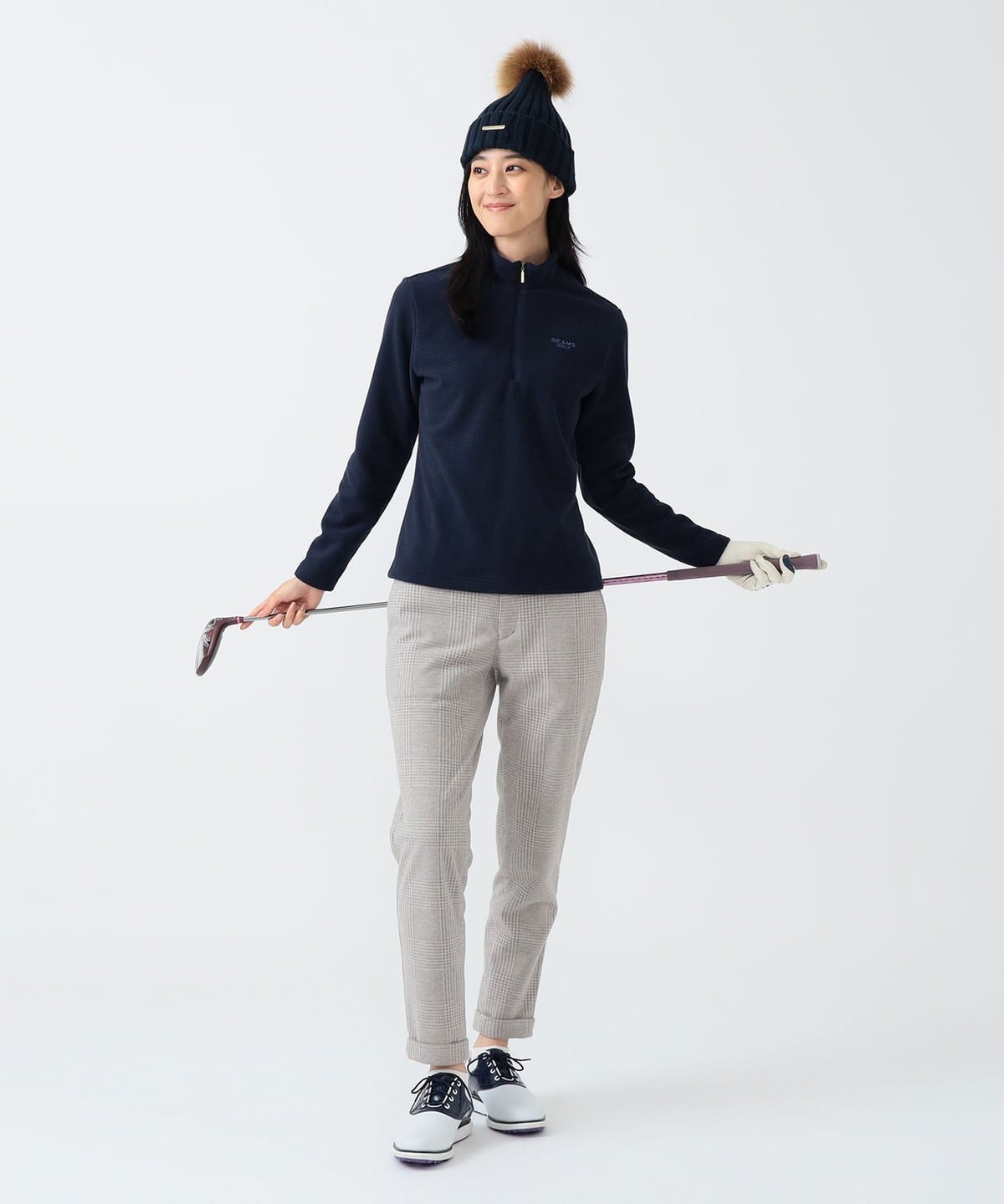 【新品・タグ付き】ビームスゴルフ 裏起毛 ツイル ロングパンツ ネイビー S BEAMS GOLF（ビームス ゴルフ）PURPLE LABEL / W裾 ロングパンツ