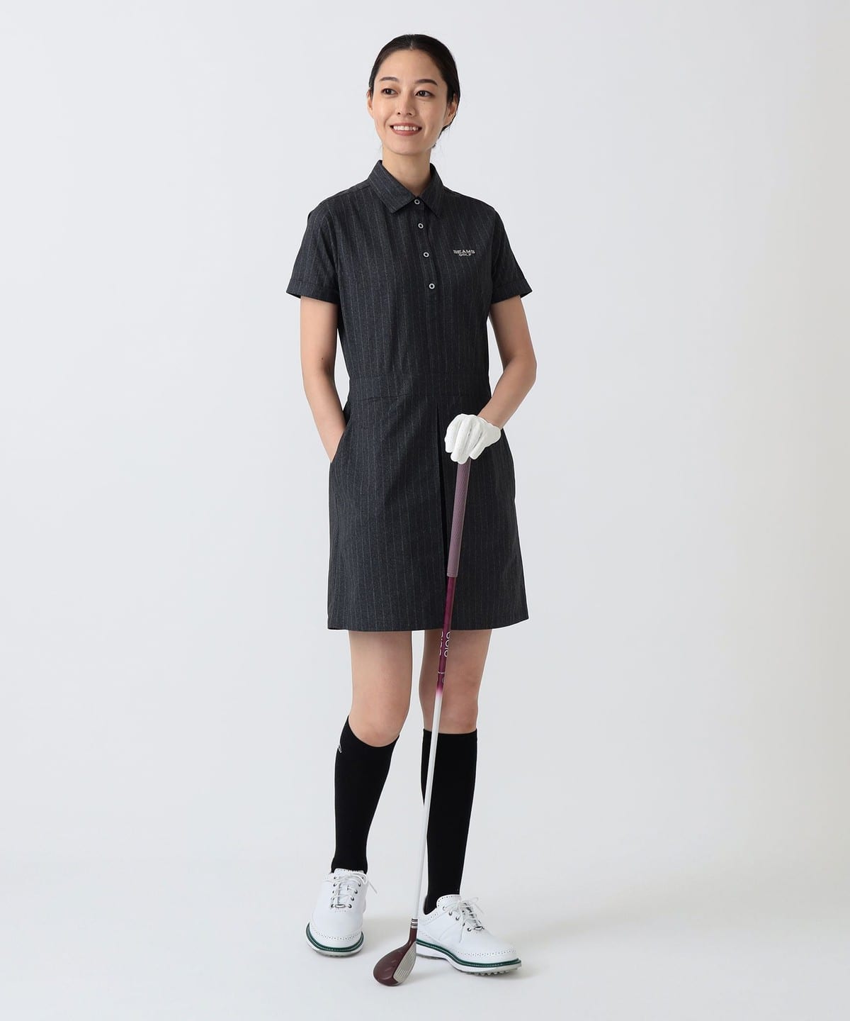 BEAMS GOLF ポロワンピース オリーブ L BEAMS GOLF（ビームス ゴルフ）PURPLE LABEL / ストライプ シャツ