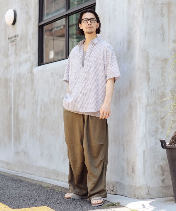 B:MING by BEAMS パープル半袖シャツ M B:MING by BEAMS（ビーミング by ビームス）空羽 ストライプ