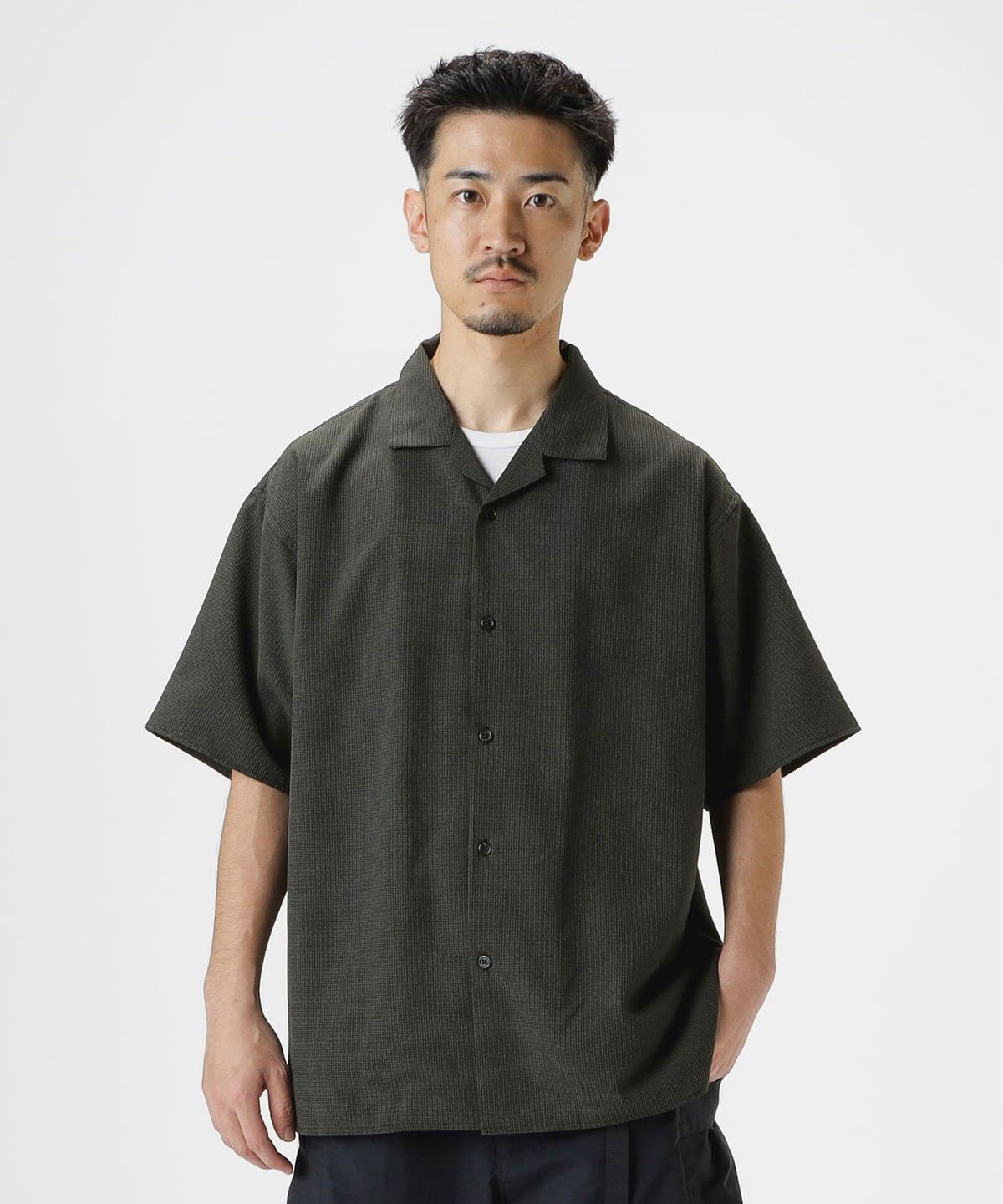 ストレッチ 吸水速乾 ポリエステル オープンカラー ハーフスリーブ シャツ シャツ・ブラウス MEN BLACK S ストレッチ 吸水速乾 ポリエステル オープンカラー ハーフスリーブ シャツ シャツ・ブラウス MEN BLACK S