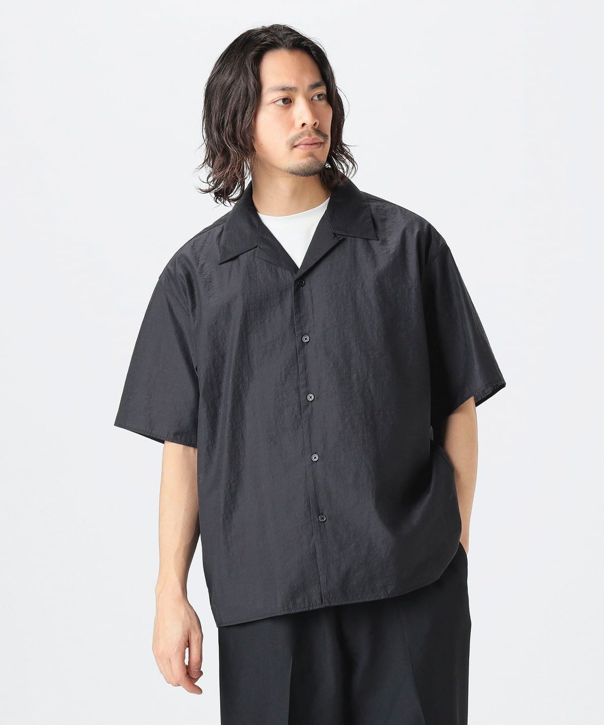 ウーブンオープンカラー ハーフスリーブ シャツ シャツ・ブラウス MEN BLACK L ウーブンオープンカラー ハーフスリーブ シャツ シャツ・ブラウス MEN BLACK L