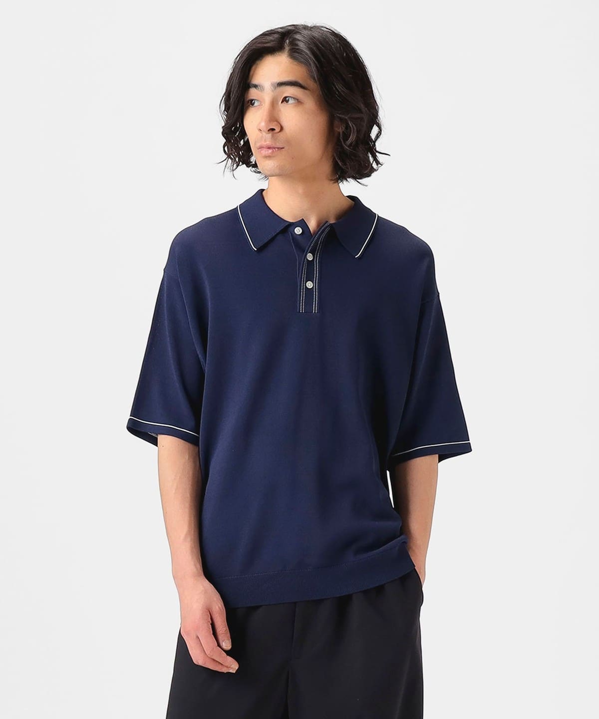 接触冷感 UVカット マシンウォッシャブル 12ゲージ ステッチ ニット ポロ シャツ・ブラウス MEN NAVY XL 接触冷感 UVカット マシンウォッシャブル 12ゲージ ステッチ ニット ポロ シャツ・ブラウス MEN NAVY XL