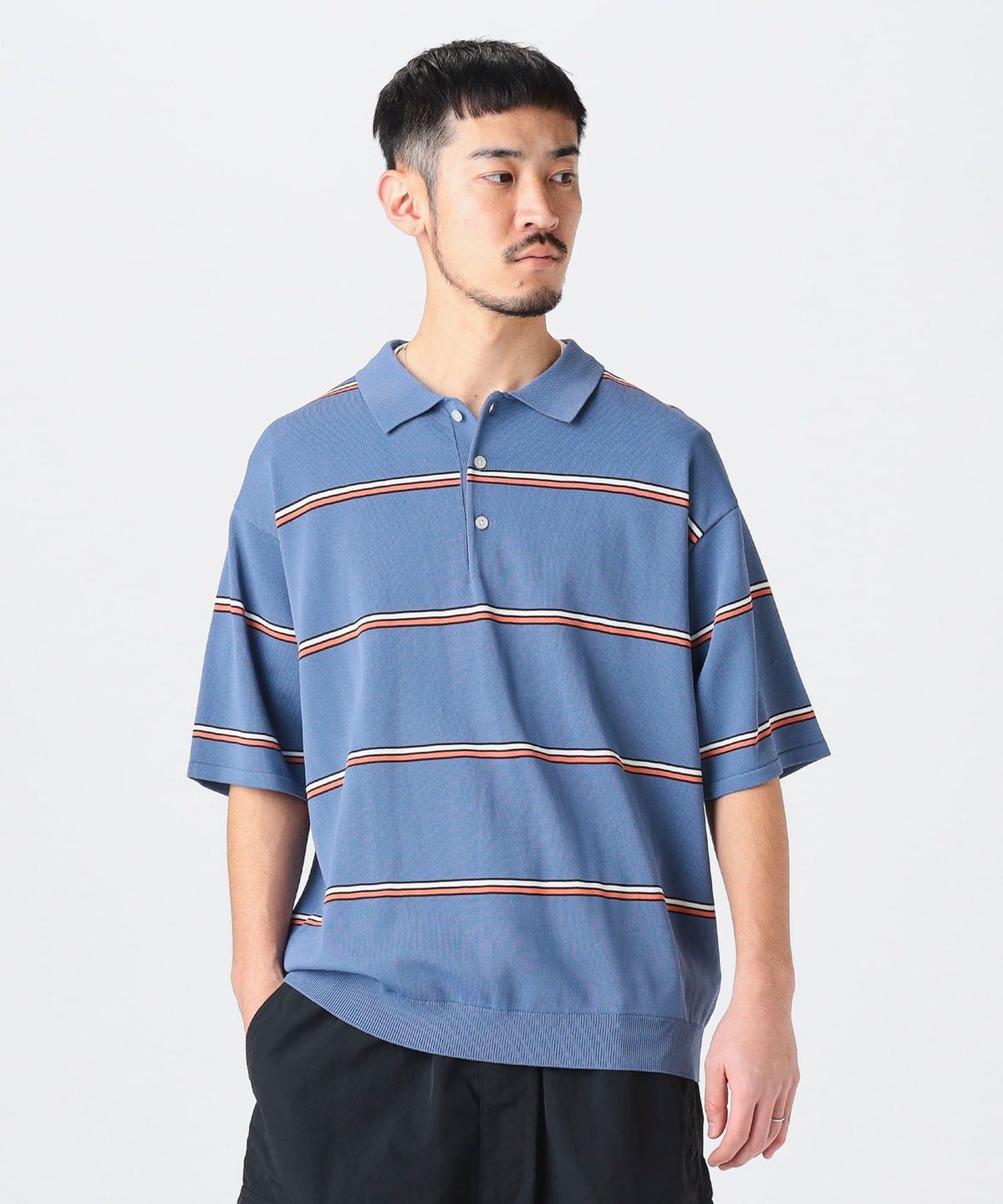 接触冷感 UVカット マシンウォッシャブル 12ゲージ ボーダー ニット ポロ シャツ・ブラウス MEN LT BLUE L 接触冷感 UVカット マシンウォッシャブル 12ゲージ ボーダー ニット ポロ シャツ・ブラウス MEN LT BLUE L