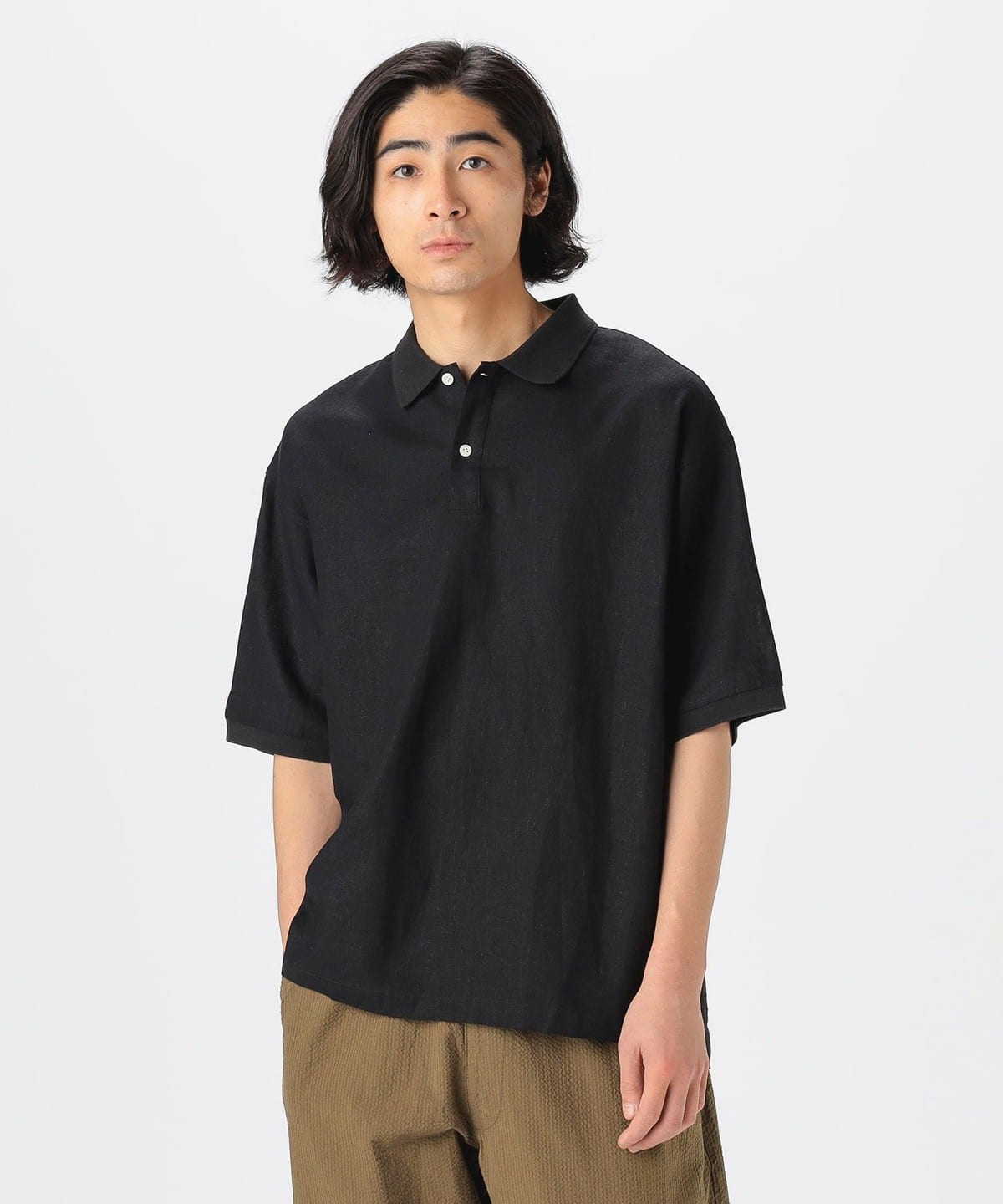 リネン ビッグ ポロシャツ シャツ・ブラウス MEN BLACK L リネン ビッグ ポロシャツ シャツ・ブラウス MEN BLACK L