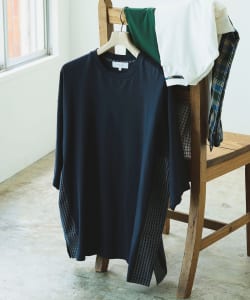 ▲サイドチェック ドロップショルダー Tシャツ