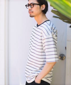 B:MING by BEAMS / 男裝 寬版 圓領 橫條紋 短袖 T恤「抗菌防臭」