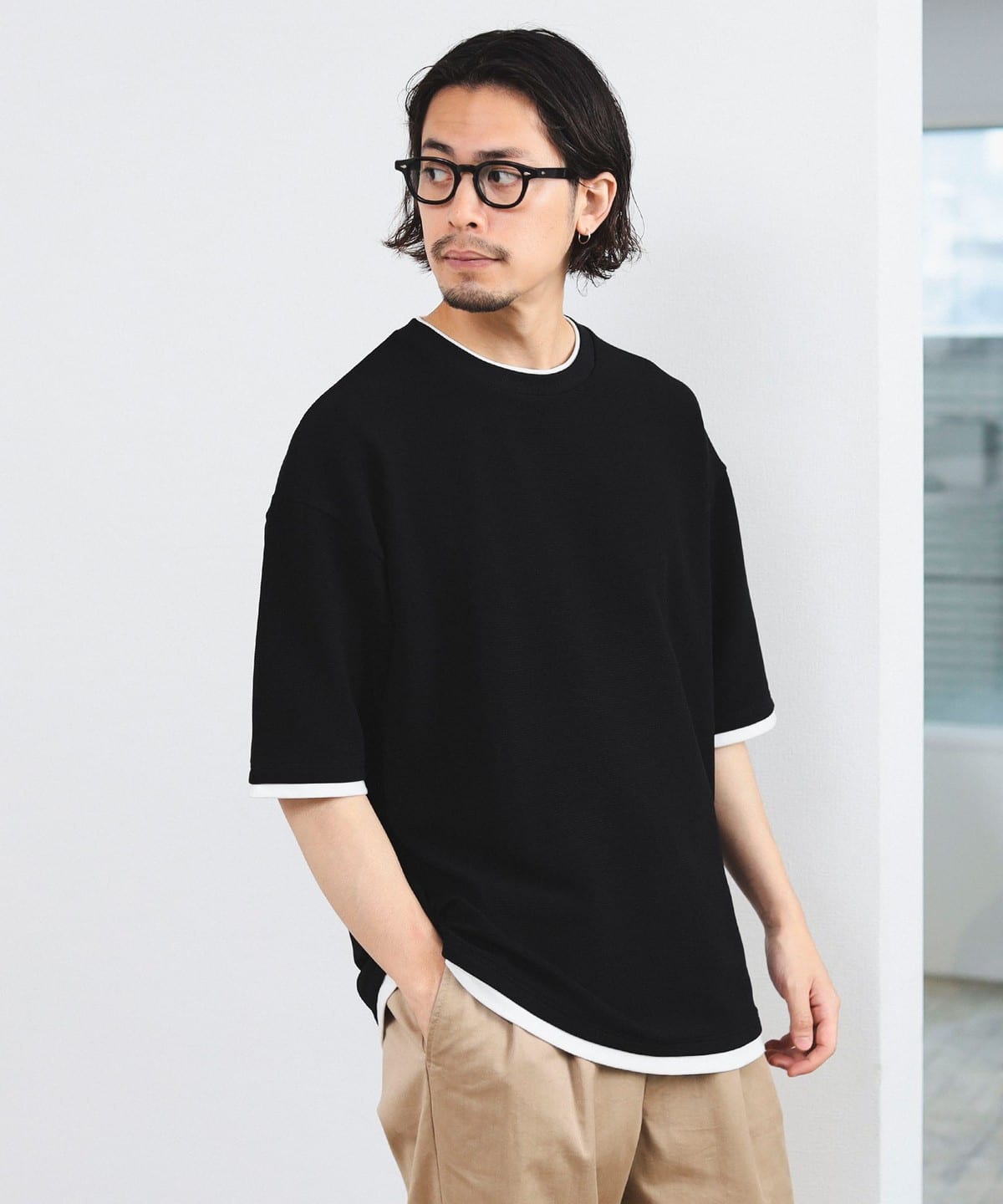 リップル フェイクレイヤード Tシャツ Tシャツ・カットソー MEN BLACK M リップル フェイクレイヤード Tシャツ Tシャツ・カットソー MEN BLACK M