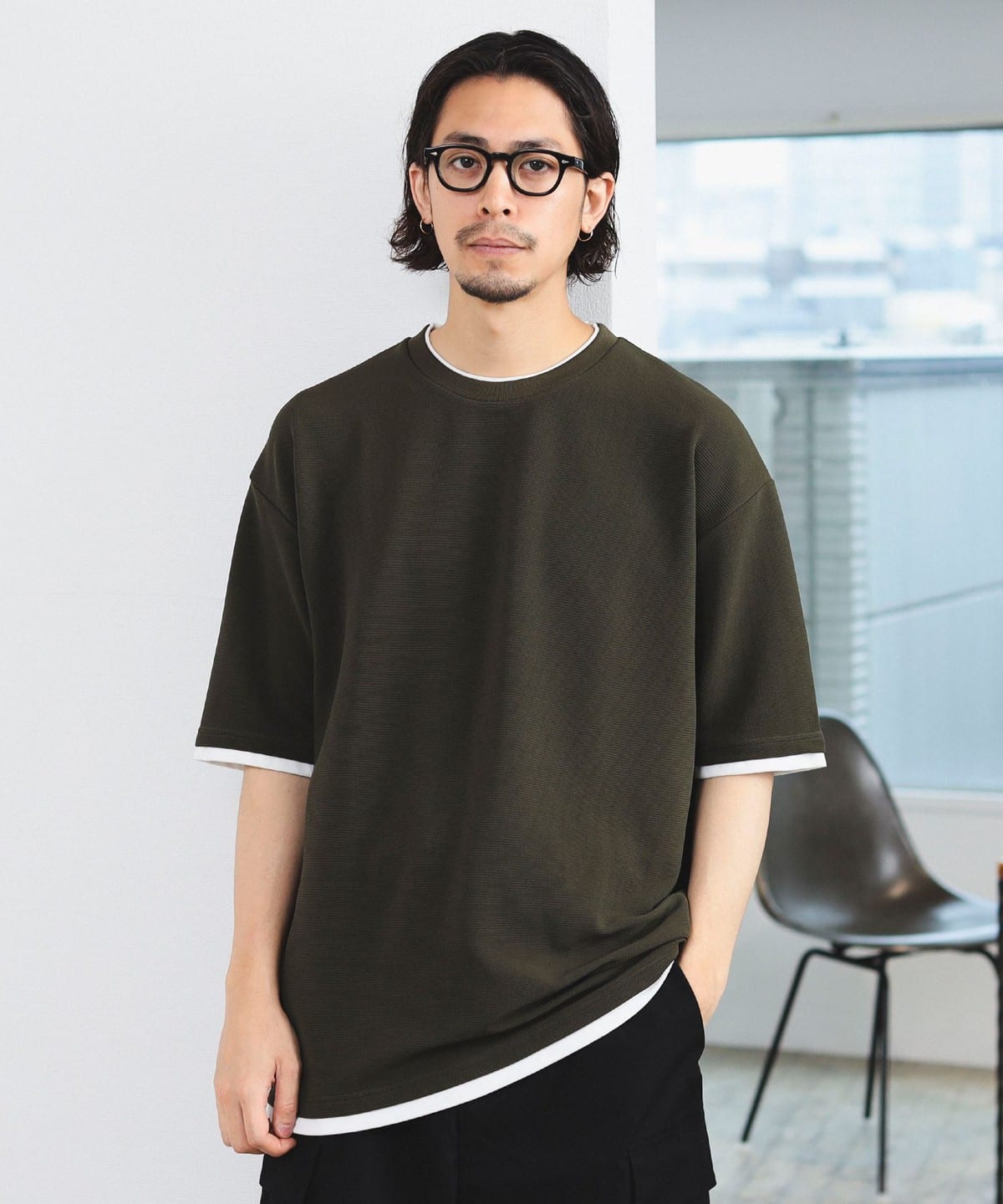 リップル フェイクレイヤード Tシャツ Tシャツ・カットソー MEN OLIVE S リップル フェイクレイヤード Tシャツ Tシャツ・カットソー MEN OLIVE S