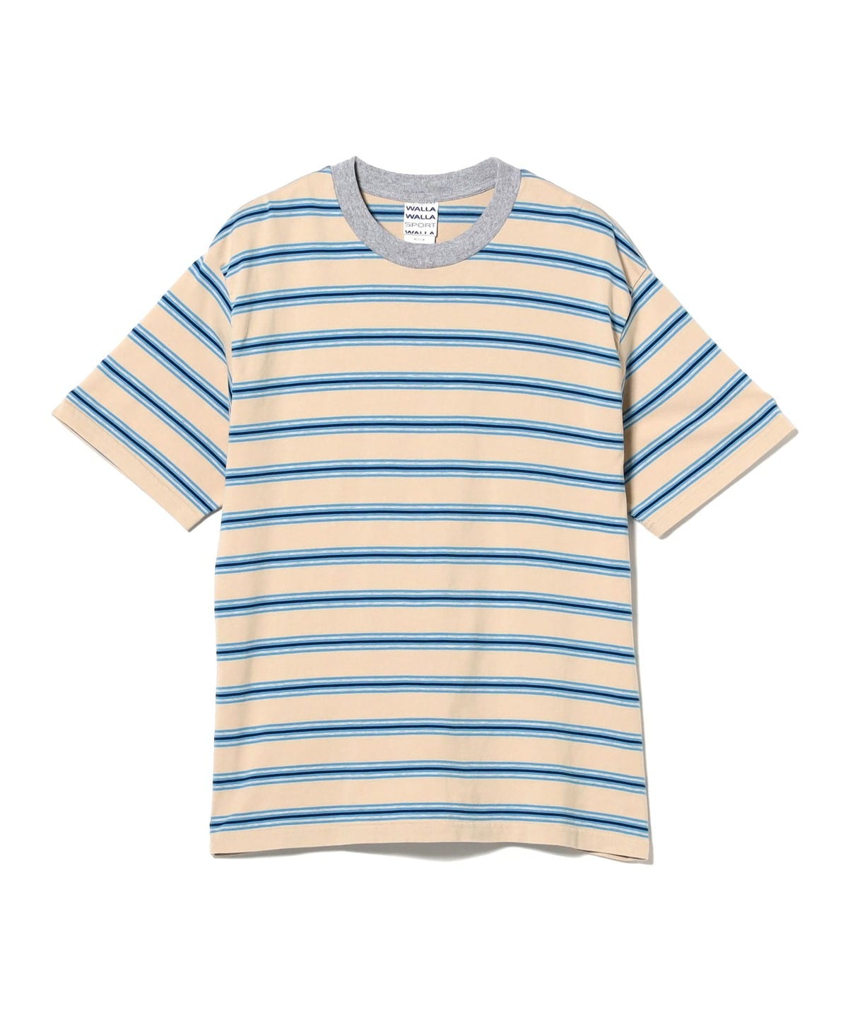 WALLA WALLA SPORT ワラワラスポーツ / Short Sleeve Stripe T-Shirt Tシャツ・カットソー MEN Beige/Blue L WALLA WALLA SPORT ワラワラスポーツ / Short Sleeve Stripe T-Shirt Tシャツ・カットソー MEN Beige/Blue L