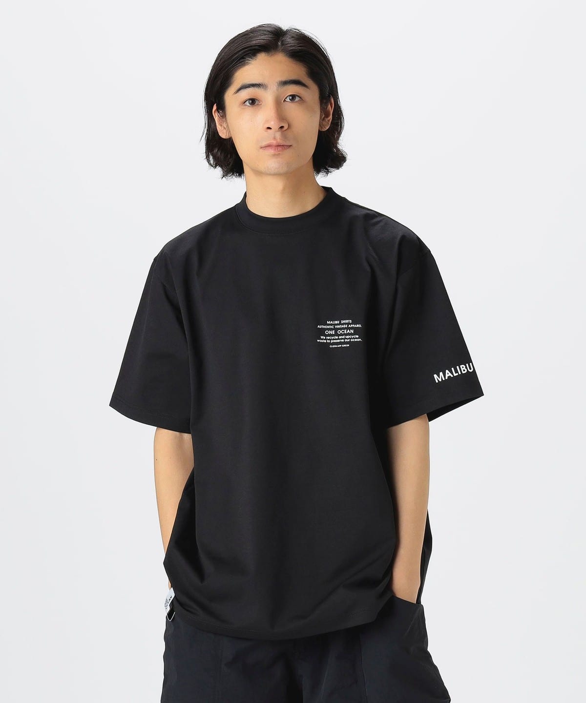 【別注】MALIBU SHIRTS マリブシャツ / スリーブプリント Tシャツ Tシャツ・カットソー MEN BLACK S 【別注】MALIBU SHIRTS マリブシャツ / スリーブプリント Tシャツ Tシャツ・カットソー MEN BLACK S