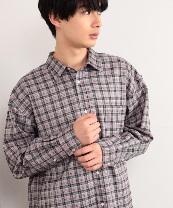 ツイルオーバーサイズチェックシャツ（長袖）XL