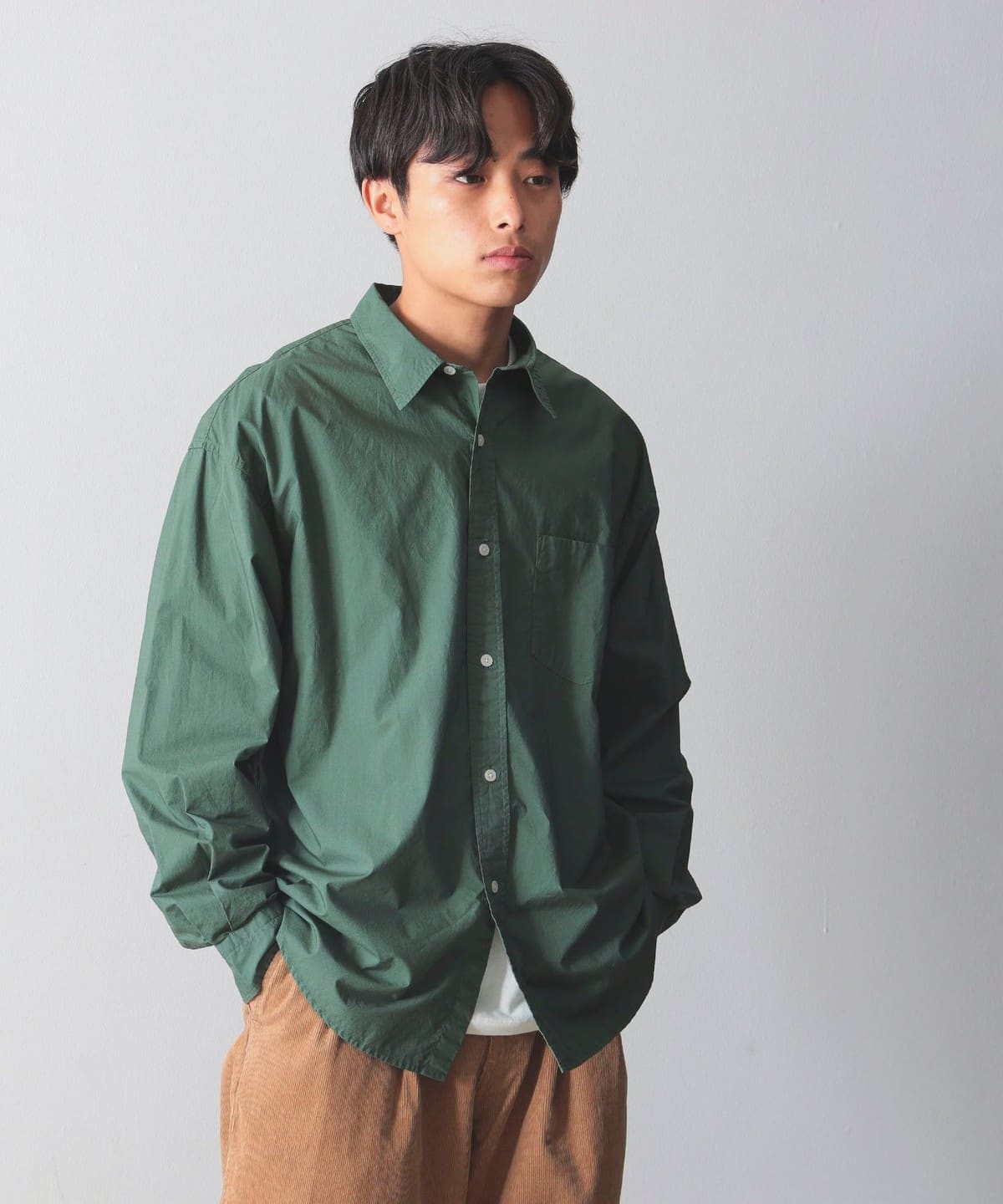 コットンタイプライター ロングスリーブ レギュラーカラー シャツ シャツ・ブラウス MEN D. GRN S コットンタイプライター ロングスリーブ レギュラーカラー シャツ シャツ・ブラウス MEN D. GRN S