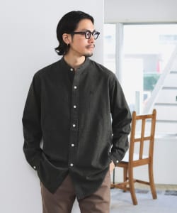 ▲起毛コットン バンドカラー シャツ