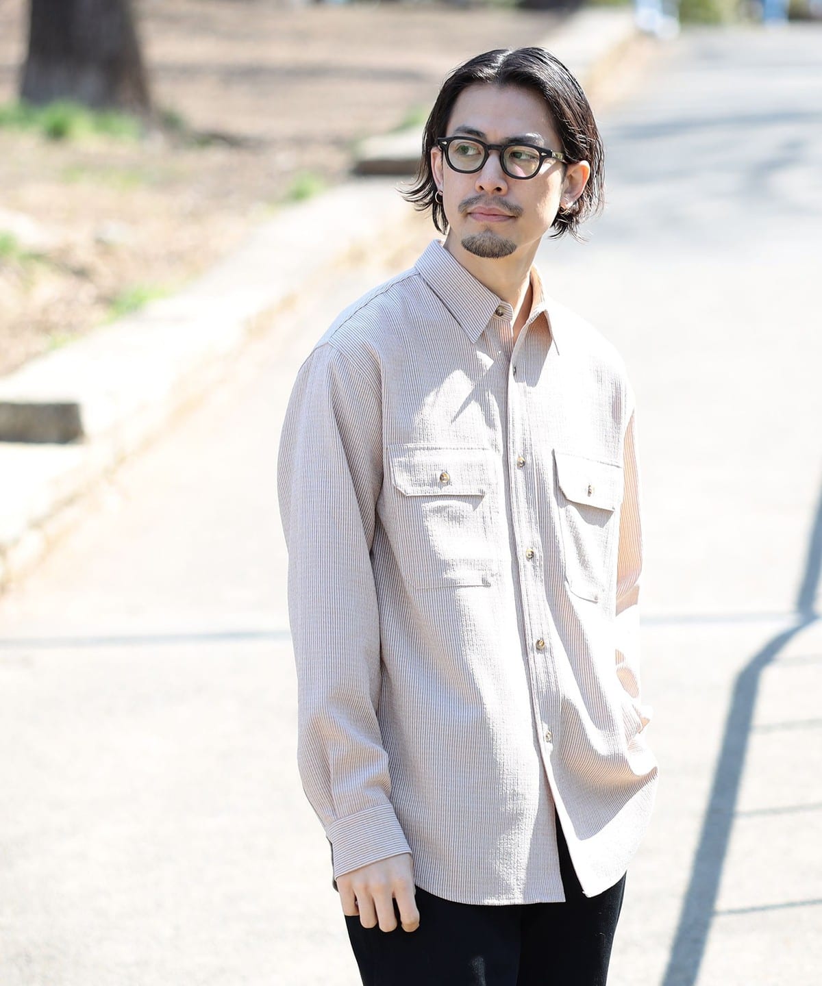 ストライプ ダブルポケット ワーク シャツ シャツ・ブラウス MEN ORANGE XL ストライプ ダブルポケット ワーク シャツ シャツ・ブラウス MEN ORANGE XL