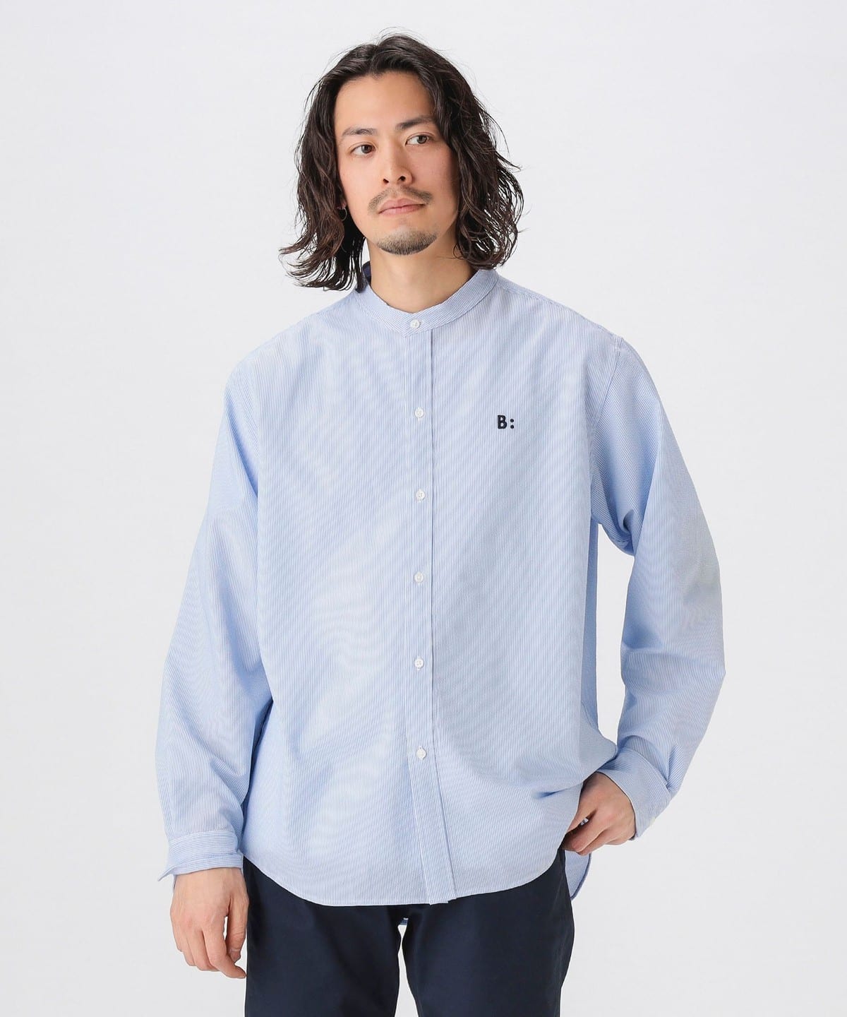 ストレッチ サッカー バンドカラー シャツ シャツ・ブラウス MEN BLUE ST M ストレッチ サッカー バンドカラー シャツ シャツ・ブラウス MEN BLUE ST M