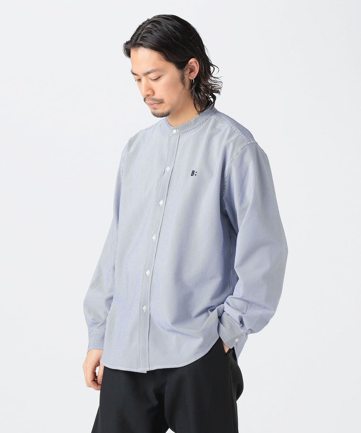 ストレッチ サッカー バンドカラー シャツ シャツ・ブラウス MEN NAVY ST L ストレッチ サッカー バンドカラー シャツ シャツ・ブラウス MEN NAVY ST L