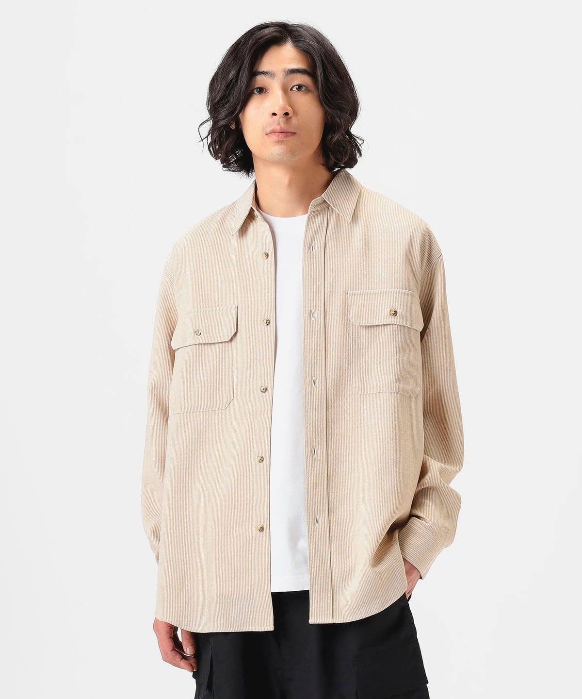 ポリエステル ワーク シャツ シャツ・ブラウス MEN BEIGE M ポリエステル ワーク シャツ シャツ・ブラウス MEN BEIGE M