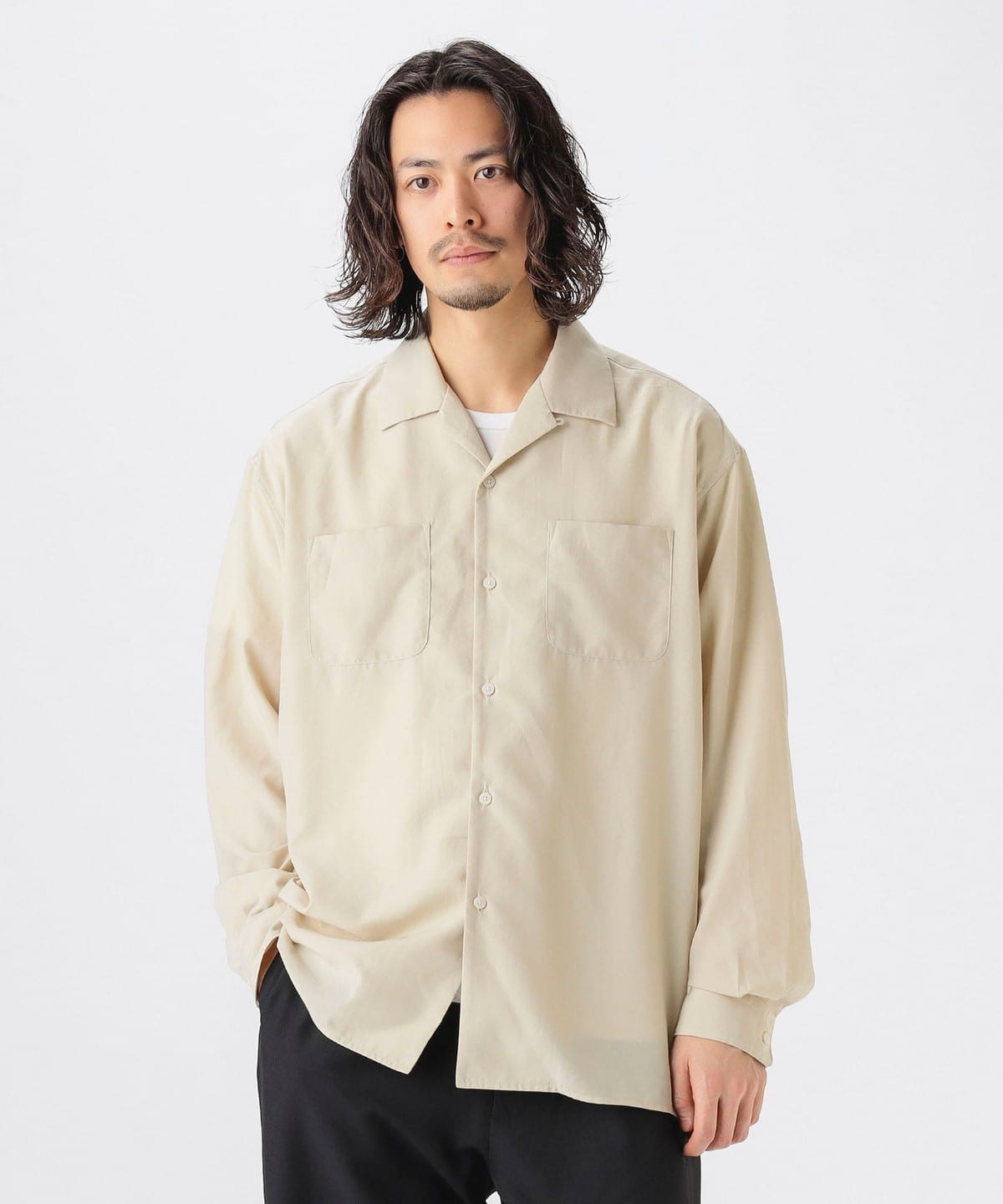 ポリエステル オープンカラー シャツ シャツ・ブラウス MEN IVORY S ポリエステル オープンカラー シャツ シャツ・ブラウス MEN IVORY S