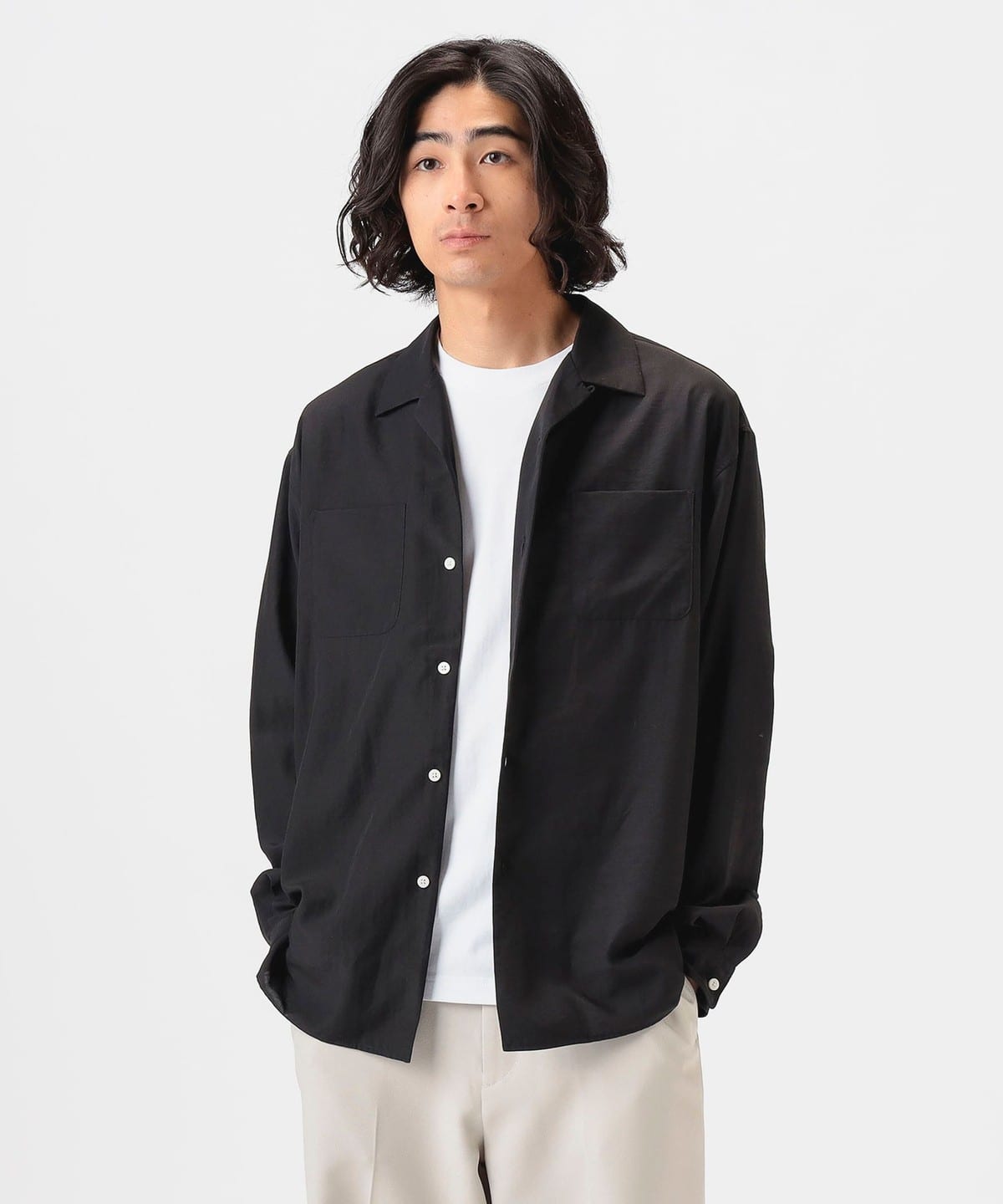 ポリエステル オープンカラー シャツ シャツ・ブラウス MEN BLACK S ポリエステル オープンカラー シャツ シャツ・ブラウス MEN BLACK S