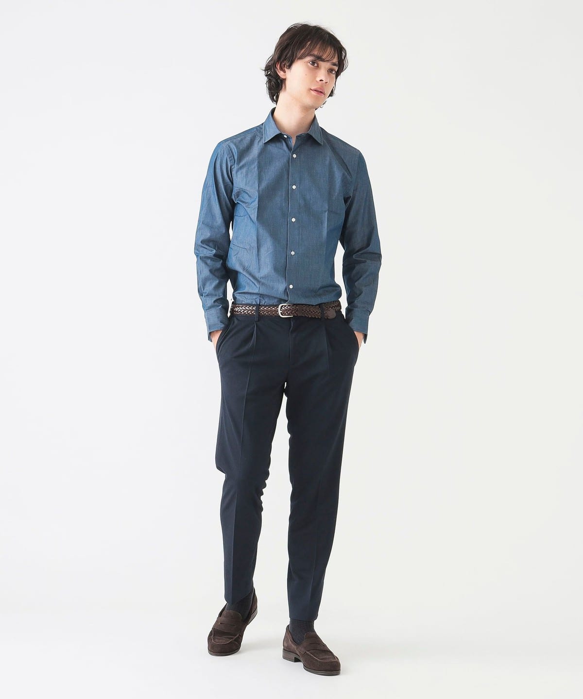 【新品】カラーラインデニムライクシャツ B:MING by BEAMS（ビーミング by ビームス）デニムライク
