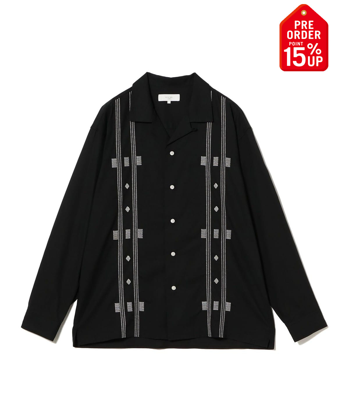 【+15%ポイントUP】刺繍 オープンカラー シャツ シャツ・ブラウス MEN BLACK S 【+15%ポイントUP】刺繍 オープンカラー シャツ シャツ・ブラウス MEN BLACK S