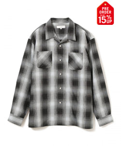 【+15%ポイントUP】ポリエステル チェック オープンカラー シャツ