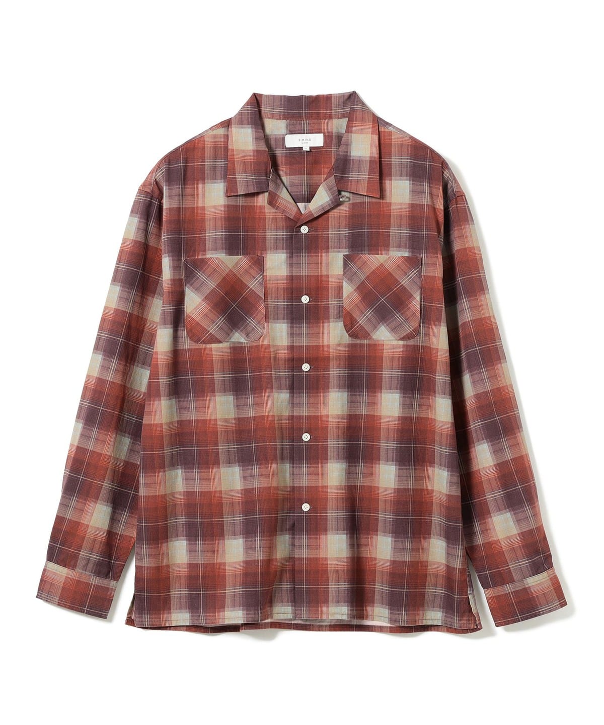 プリント オンブレチェック オープンカラーシャツ シャツ・ブラウス MEN RED S プリント オンブレチェック オープンカラーシャツ シャツ・ブラウス MEN RED S