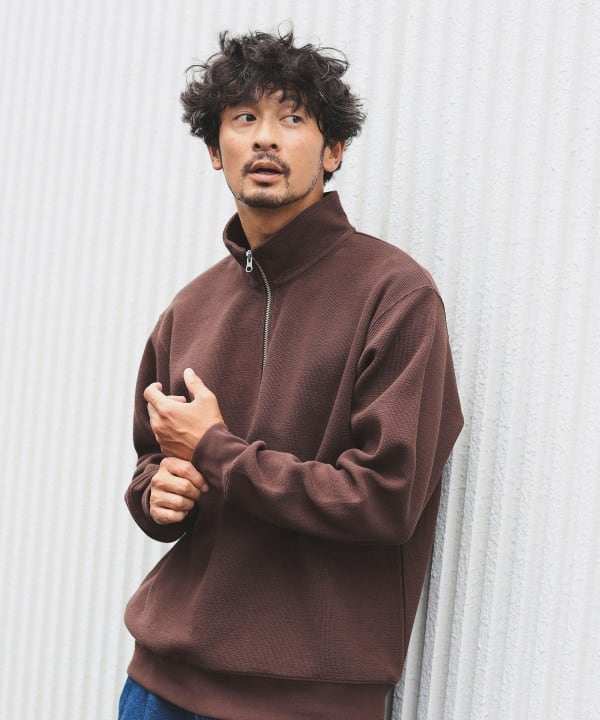 BEAMS ブラウン ジッパー付きセーター M BEAMS HEART（ビームス ハート）ハーフジップ 片畦 ニット