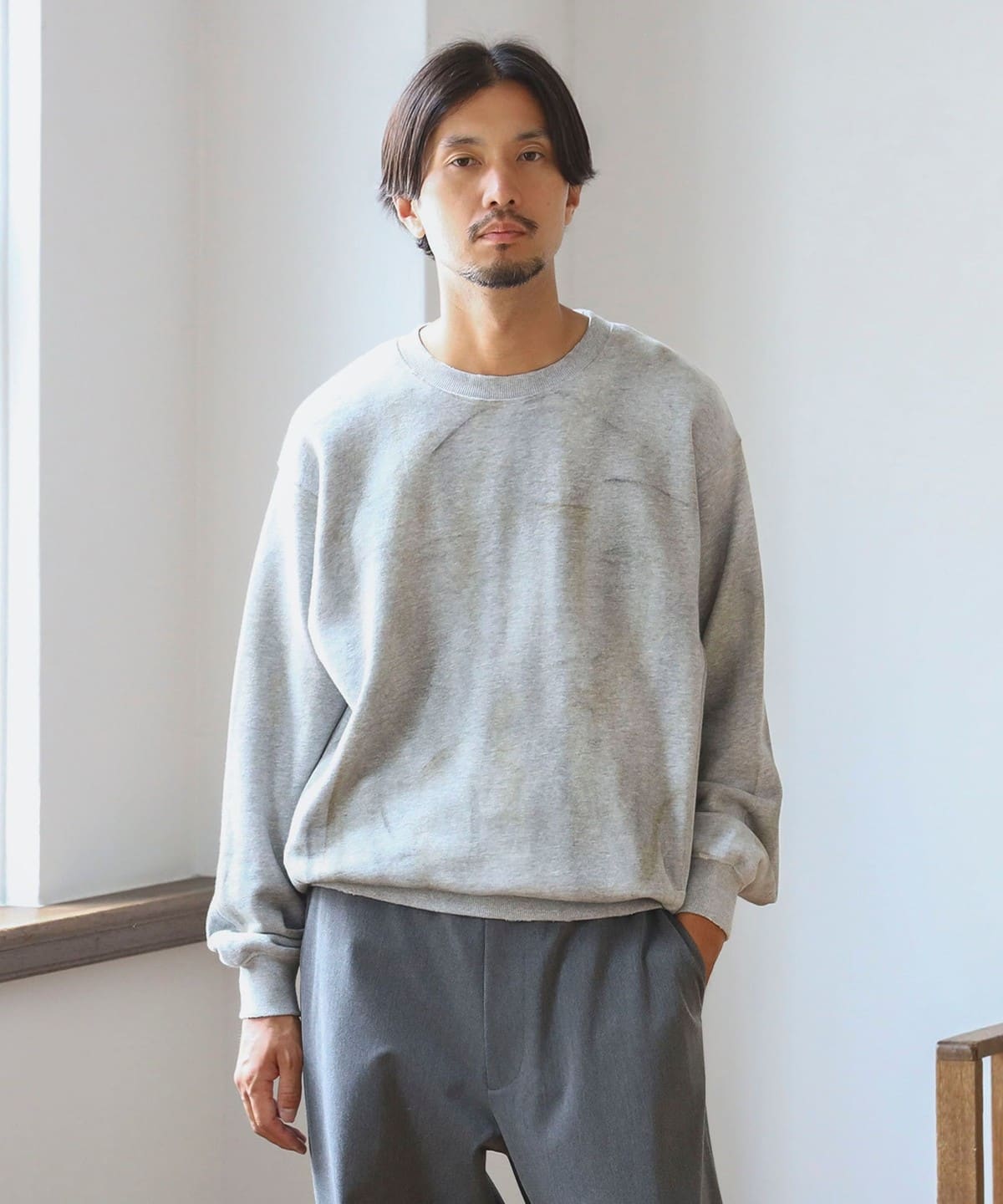 ambiance / ステイン クルーネック スウェット トップス MEN GREY S ambiance / ステイン クルーネック スウェット トップス MEN GREY S
