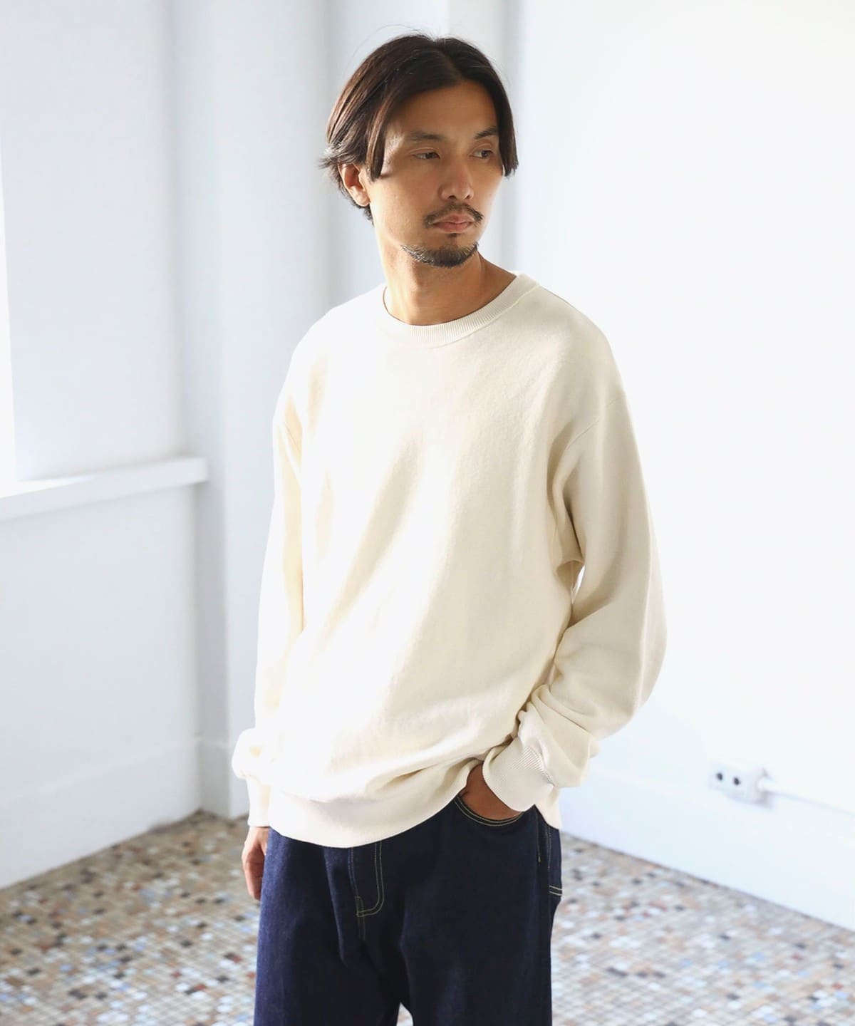 SIMPLE YET / ヴィンテージ 起毛 クルーネック スウェット トップス MEN IVORY M SIMPLE YET / ヴィンテージ 起毛 クルーネック スウェット トップス MEN IVORY M