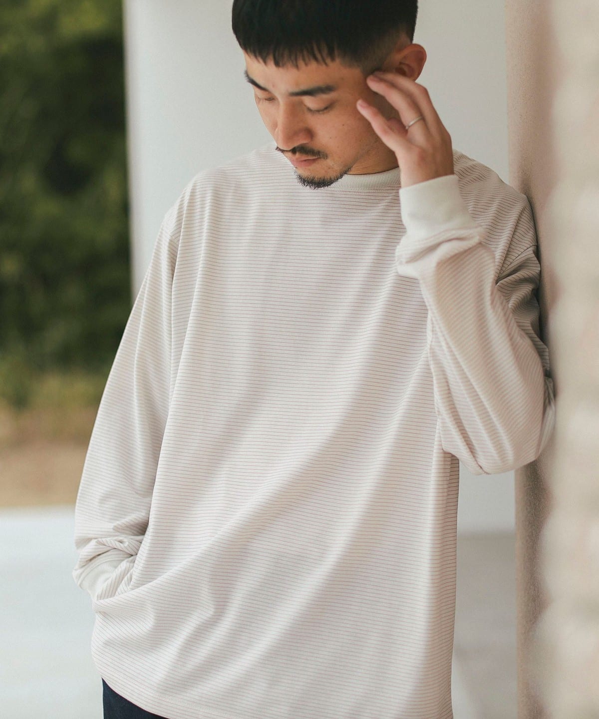 クイックドライ ボーダー ロングスリーブ Tシャツ Tシャツ・カットソー MEN NATURAL M クイックドライ ボーダー ロングスリーブ Tシャツ Tシャツ・カットソー MEN NATURAL M
