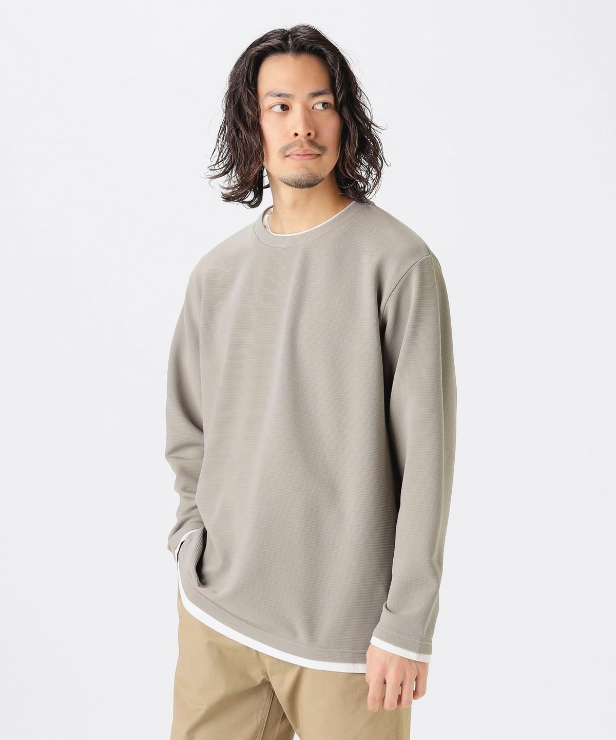 フェイクレイヤード クルー カットソー Tシャツ・カットソー MEN GREY M フェイクレイヤード クルー カットソー Tシャツ・カットソー MEN GREY M