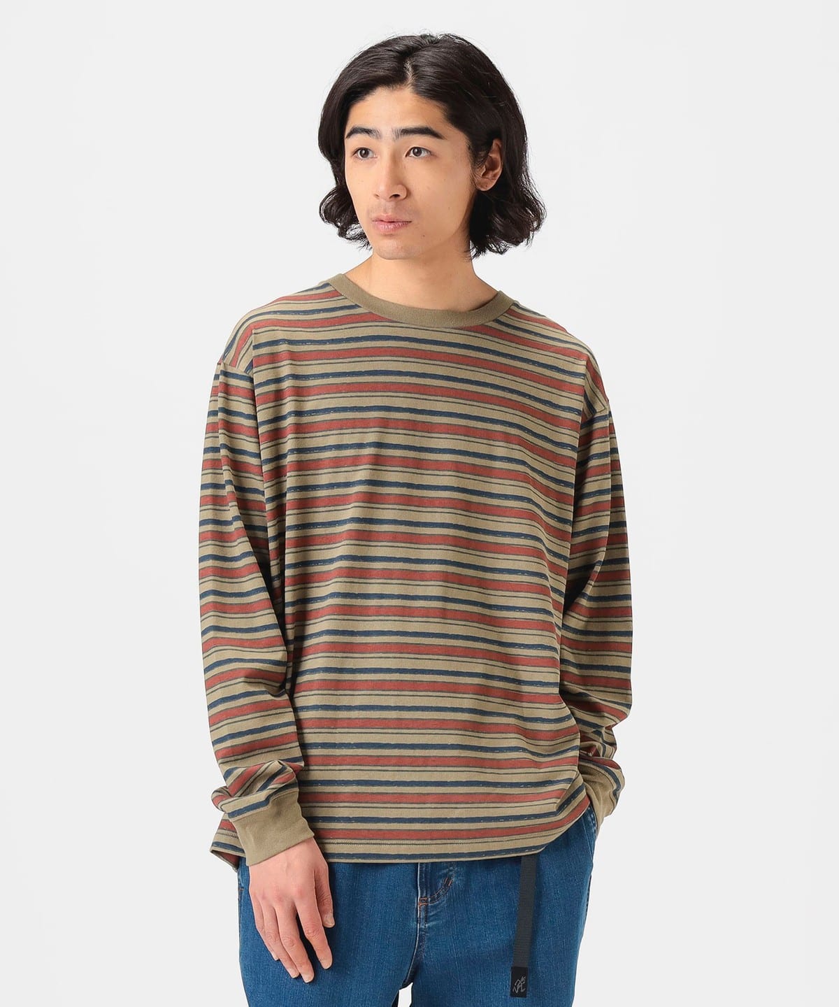 プリント ボーダー クルーネック カットソー Tシャツ・カットソー MEN BEIGE S プリント ボーダー クルーネック カットソー Tシャツ・カットソー MEN BEIGE S