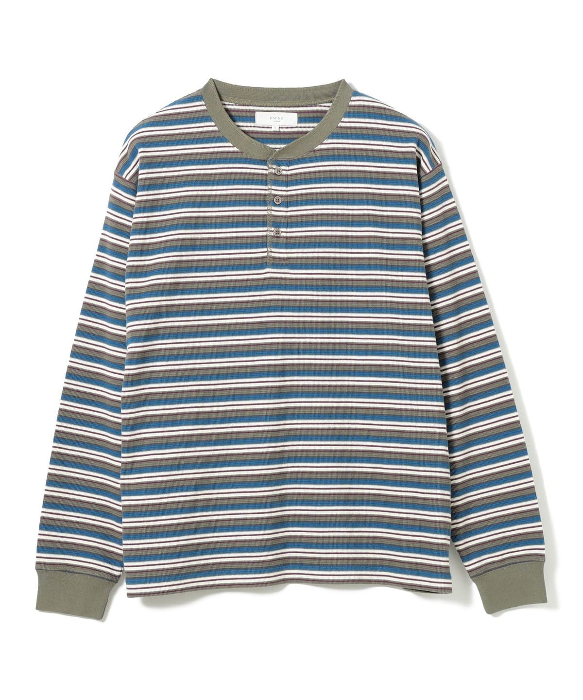 ワッフル ボーダー ヘンリーネック ロングスリーブ カットソー Tシャツ・カットソー MEN OLIVE XL ワッフル ボーダー ヘンリーネック ロングスリーブ カットソー Tシャツ・カットソー MEN OLIVE XL