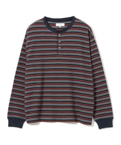 ワッフル ボーダー ヘンリーネック ロングスリーブ カットソー