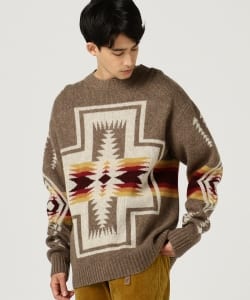 ▲PENDLETON × B:MING by BEAMS / 別注 ジャカード クルーネック ニット