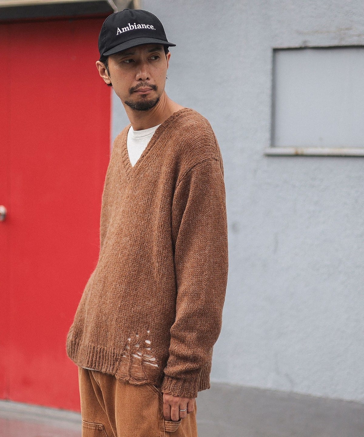 ambiance / Damage V-neck Knit トップス MEN BROWN S ambiance / Damage V-neck Knit トップス MEN BROWN S