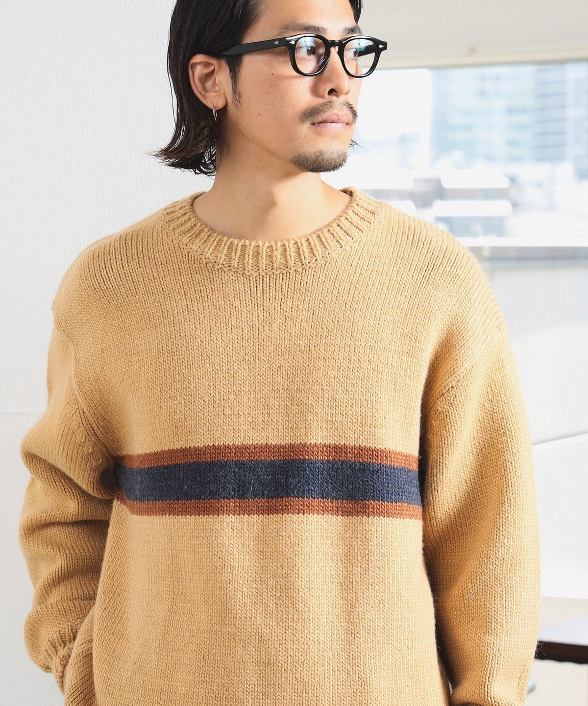 【4/24再値下げ】3ゲージ ライン ボーダー ニット トップス MEN BEIGE S 【4/24再値下げ】3ゲージ ライン ボーダー ニット トップス MEN BEIGE S