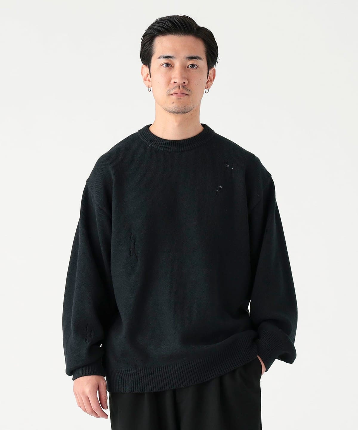 ビームス黒ニット B:MING by BEAMS（ビーミング by ビームス）5ゲージ 片畦編み ニット