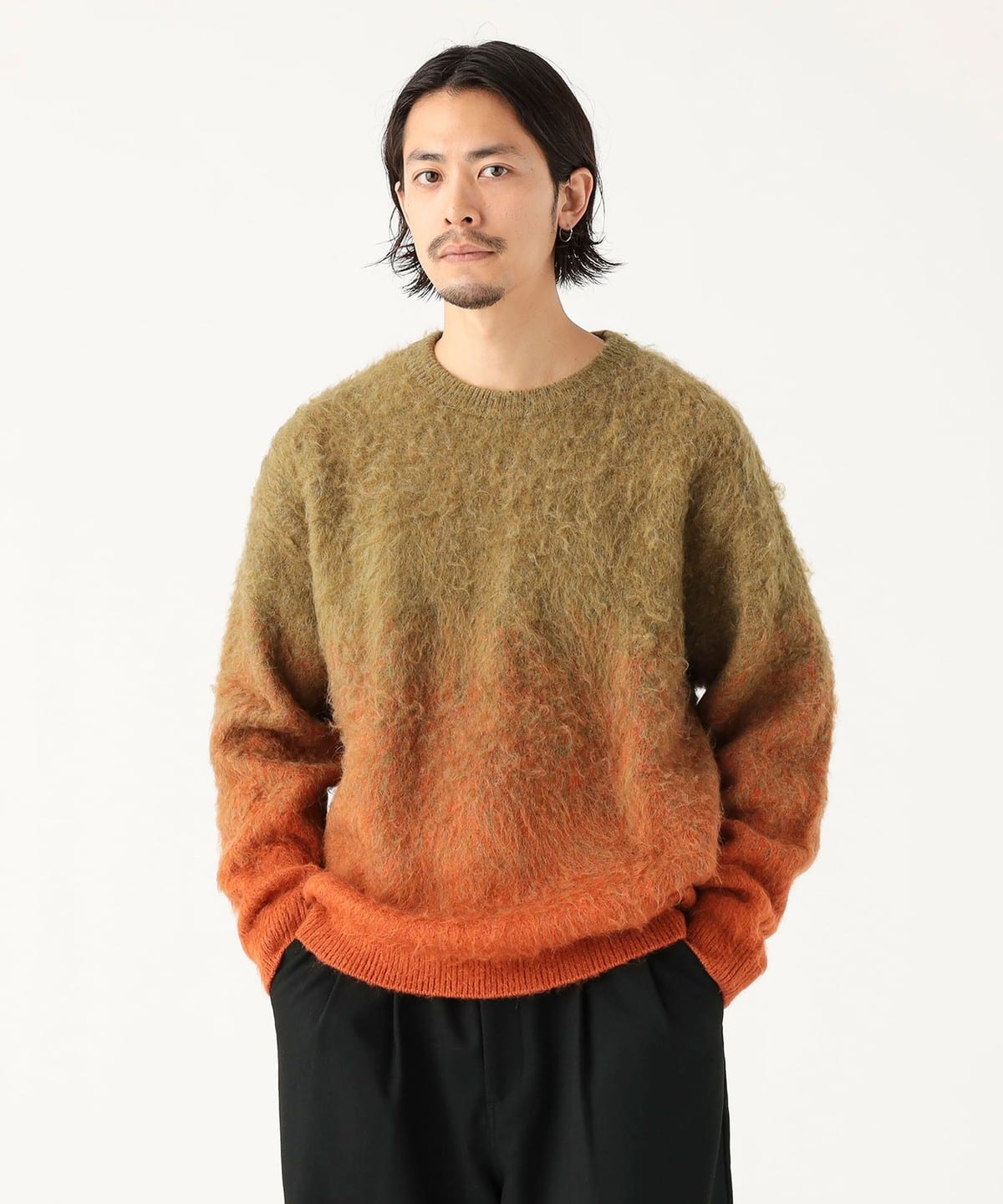 グラデーション シャギー ニット トップス MEN OLIVE L