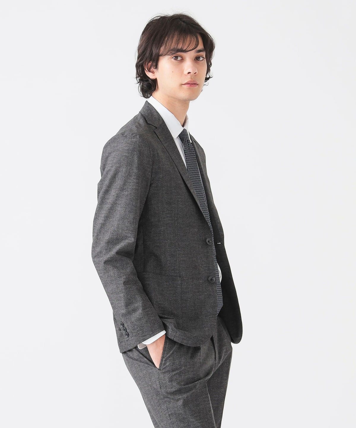 COOL DOTS(R) ホームスパンプリント 2ボタン ジャケット (セットアップ対応/ナローフィット) ジャケット MEN CHARCOAL M COOL DOTS(R) ホームスパンプリント 2ボタン ジャケット (セットアップ対応/ナローフィット) ジャケット MEN CHARCOAL M
