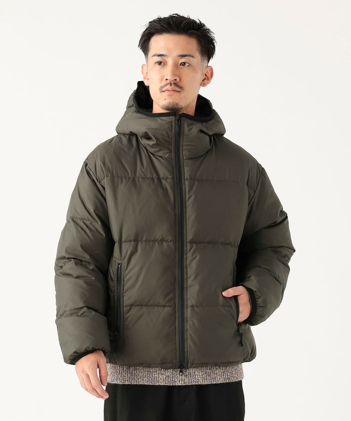 フーデッド ダウン ジャケット ブルゾン MEN OLIVE L