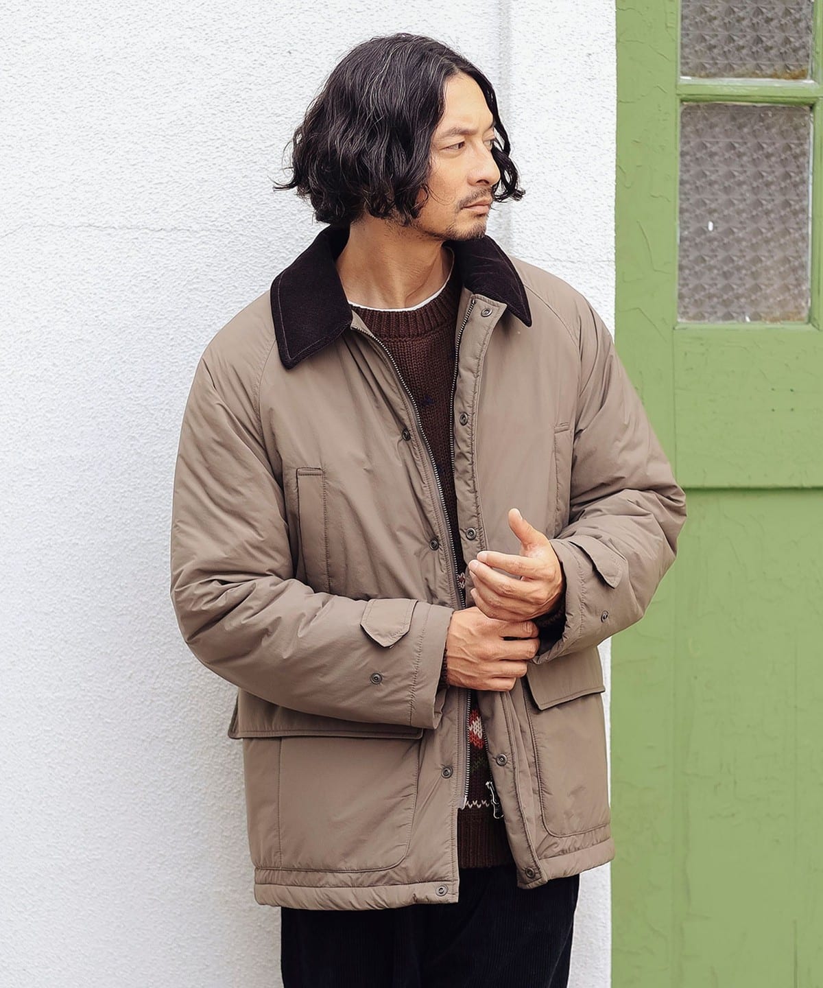 衿コール 中綿 ハンティング ジャケット ブルゾン MEN TAUPE L 衿コール 中綿 ハンティング ジャケット ブルゾン MEN TAUPE L