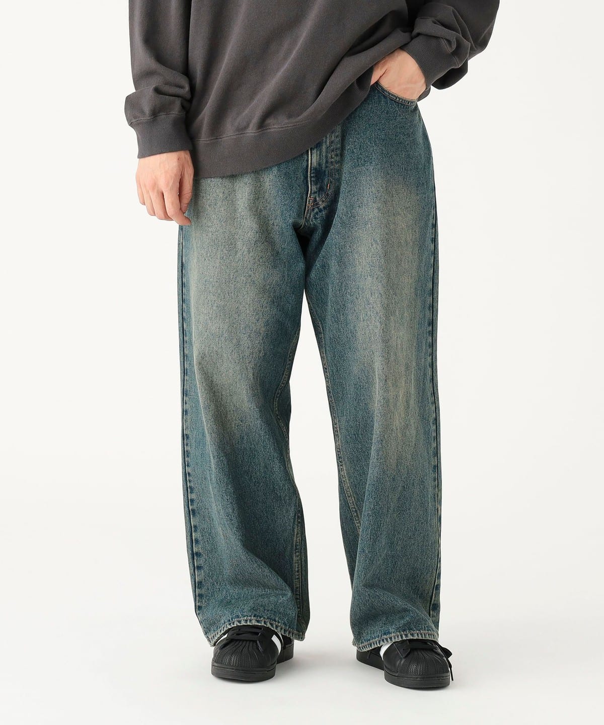 ユーズド ワイド デニム パンツ MEN INDIGO L ユーズド ワイド デニム パンツ MEN INDIGO L