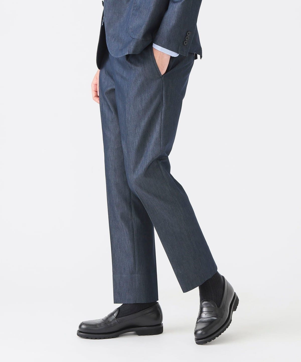 COOL MOTION(R) デニムライク 1プリーツ スラックス (セットアップ対応/ナローフィット) パンツ MEN INDIGO S COOL MOTION(R) デニムライク 1プリーツ スラックス (セットアップ対応/ナローフィット) パンツ MEN INDIGO S
