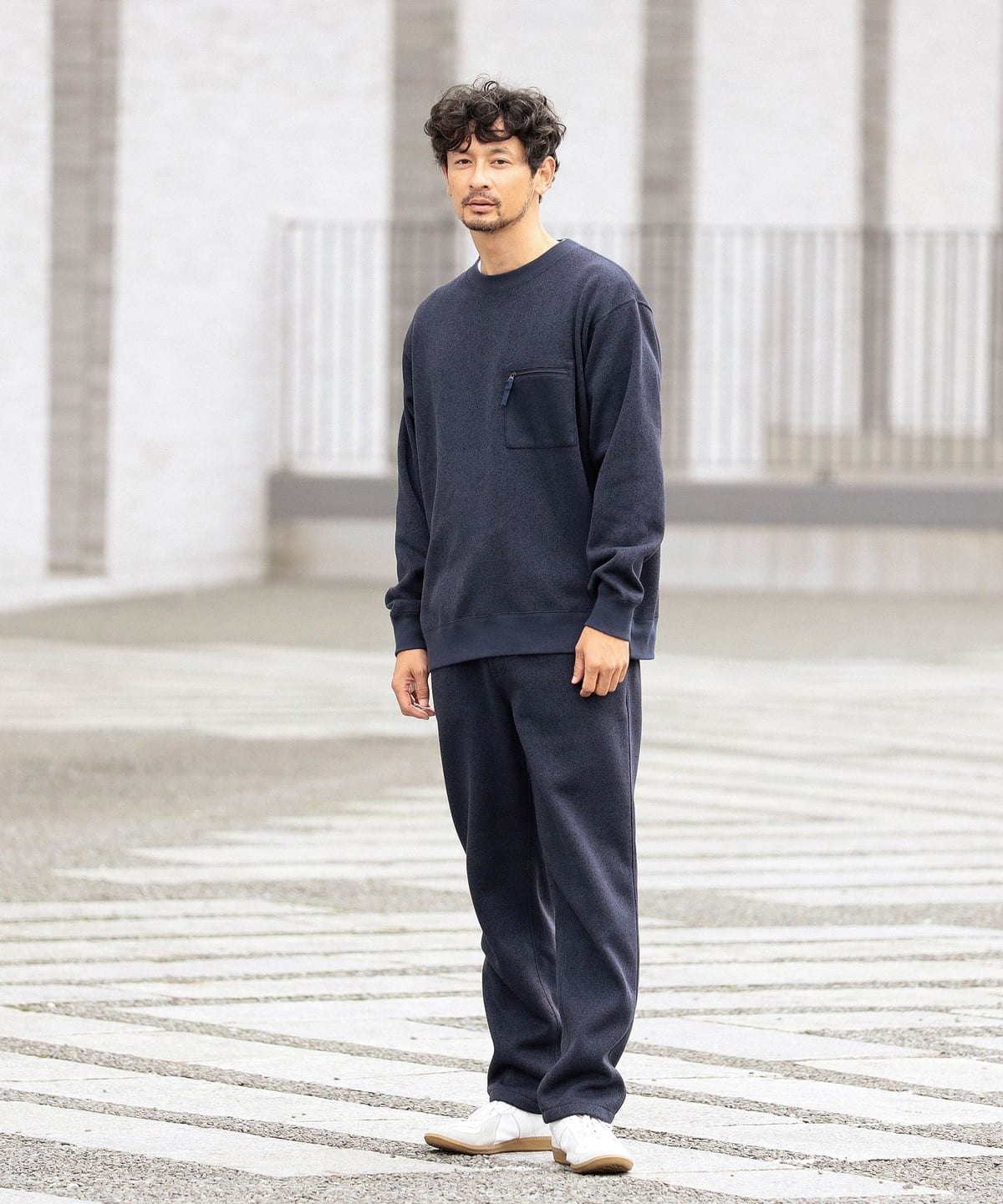 【魚釣り。】BEAMS DESIGN フリースジャケット　スウェットパンツ mi via loca スウェットパンツ ジャージ 配色ステッチ フリースボア
